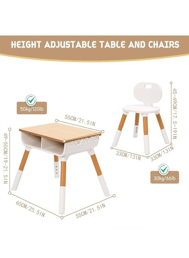 بيوينتي طاولة وكراسي 2 مجموعة، مكتب قابل للتعديل ارتفاعًا مع سلم تخزين كبير سطح نظيف، طاولة أنشطة التعلم للصفوف ورياض الأطفال والمنازل، مجموعة طاولة وكرسي للرسم - Image 2